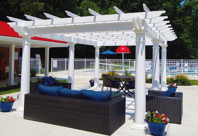 vinyl pavilion with outdoor furniture