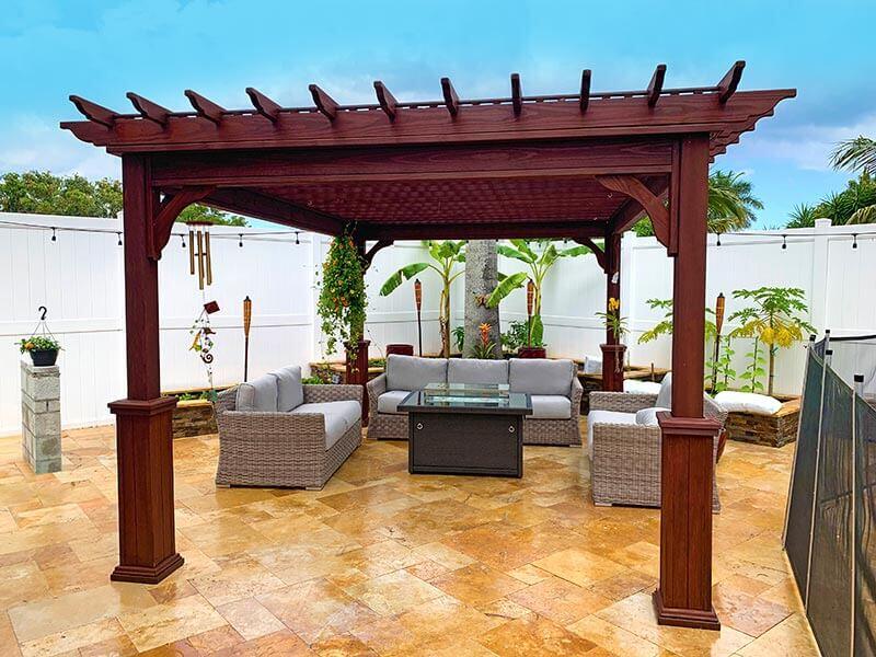 12x16 classic wood pergola and outdoor couches