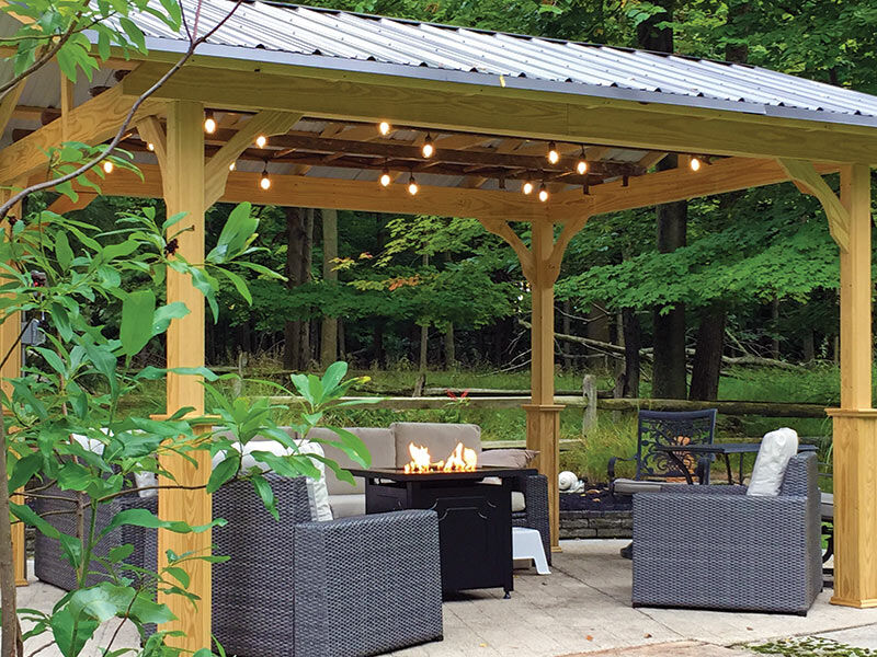 pavilion in a box with a fireplace