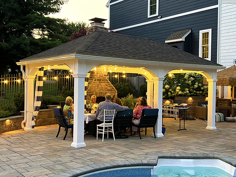 Vinyl Pavilion next to a pool