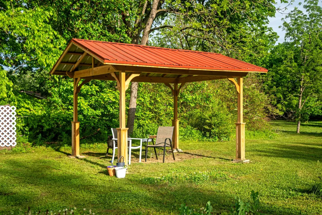 Pavilion in a Box with a red roof