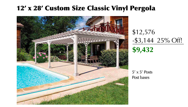 12 x 28 Custom Size Classic Vinyl Pergola